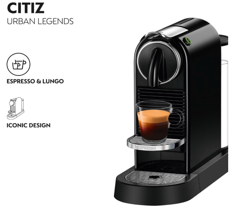 Nespresso De'Longhi CitiZ EN167.B, Welcome Set Included, Black, 1260 W