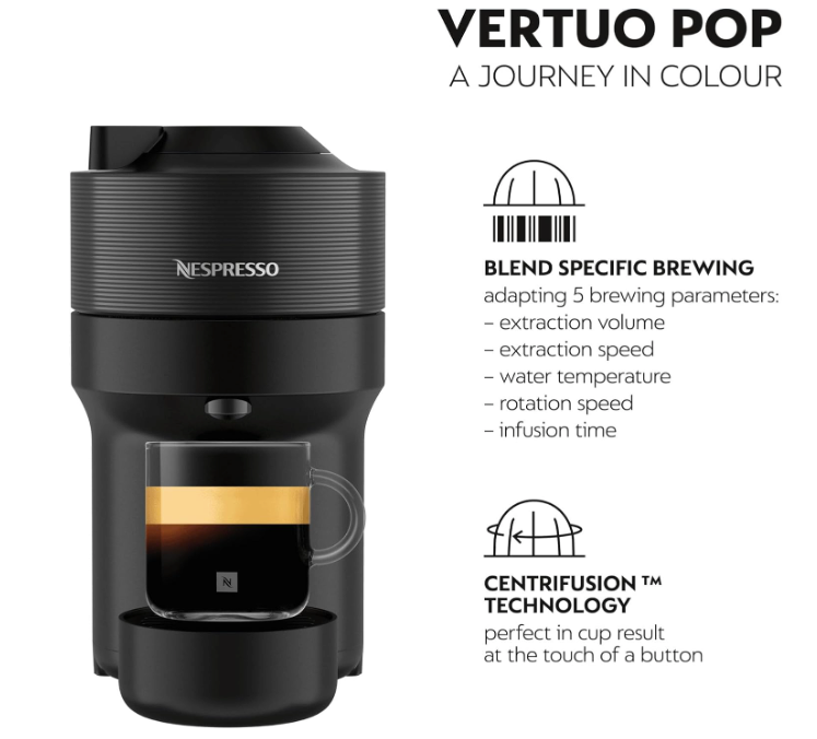 Nespresso ENV90.B Vertuo Pop Automatic Pod coffee machine for Americano, Decaf, Espresso by Magimix in Liquorice Black