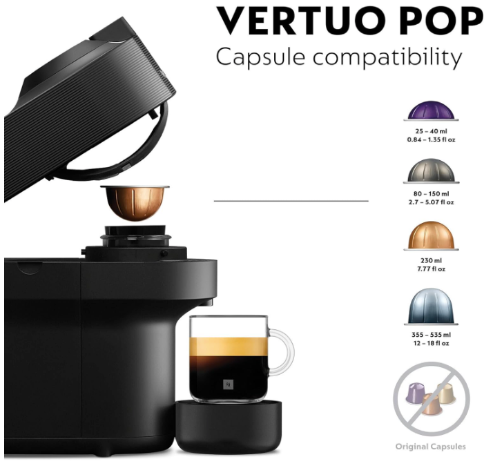 Nespresso ENV90.B Vertuo Pop Automatic Pod coffee machine for Americano, Decaf, Espresso by Magimix in Liquorice Black