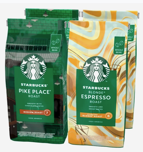 STARBUCKS Pike Place Roast, Blonde Espresso Roast Whole Bean Coffee 450g (Pack of 4)