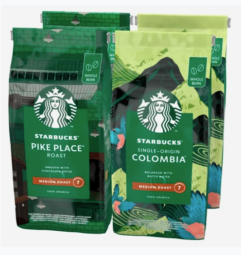 STARBUCKS Pike Place Roast, Single-Origin Colombia Whole Bean Coffee 450g (Pack of 4)