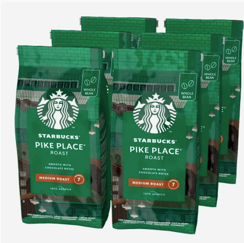 STARBUCKS Pike Place Roast, Medium Roast, Whole Bean Coffee 200g (Pack of 6)
