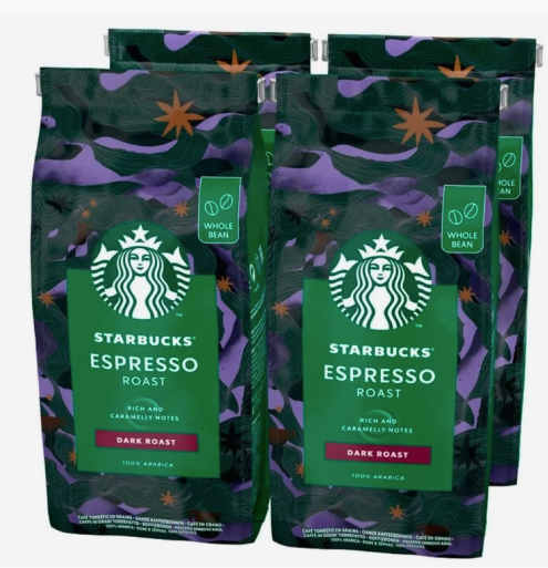 STARBUCKS Espresso Roast, Dark Roast, Whole Bean Coffee 450g (Pack of 4)