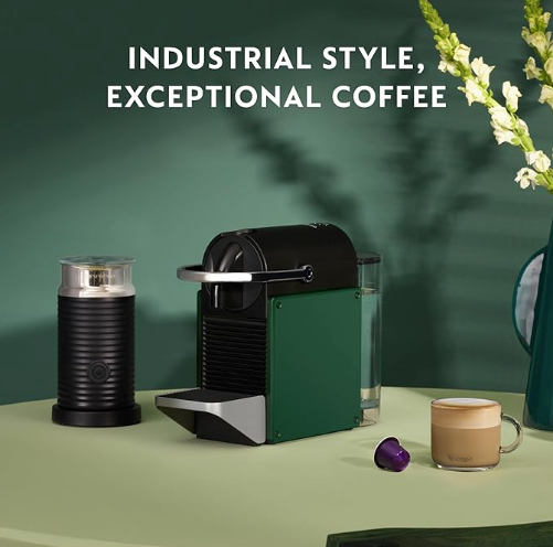 Nespresso Pixie Coffee Pod Machine by Krups in Dark Green XN3063G0, 19-Bar High Pressure
