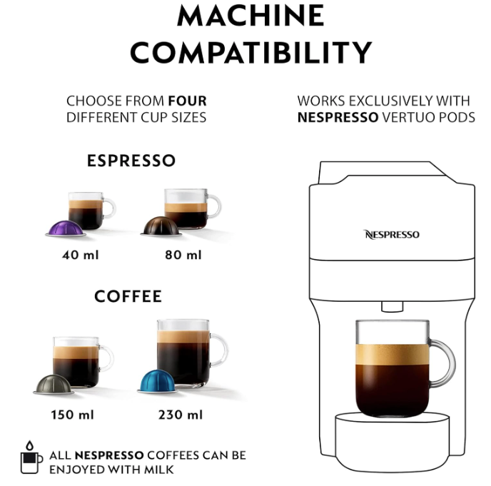 Nespresso Vertuo Pop Coffee Pod Machine By Krups, Coconut White, XN920140