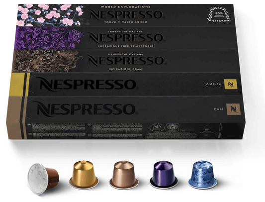 Nespresso Original Coffee Pods, 50 Mixed Pack - 10 Volluto, 10 Roma, 10 Cosi, 10 Vivalto and 10 Arpeggio Capsules